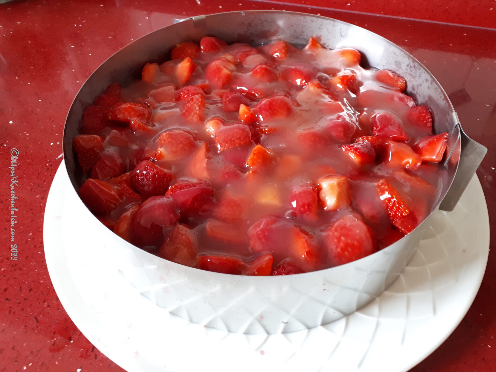Erdbeeren auf Biskuit und Vanillepudding - kuechenlatein.com
